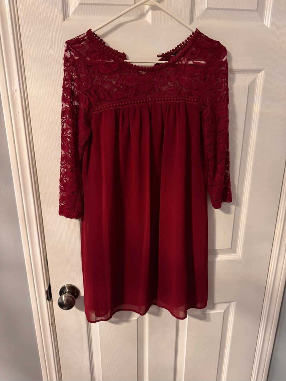 Dynamite Burgundy Lace-Detail Midi Dress